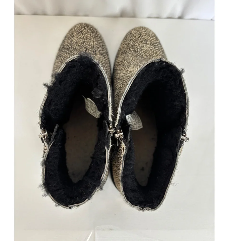 UGG Womens Shala‎ Boots Size 9 Exotic Cream Black Calf Hair Zip Bootie Platform